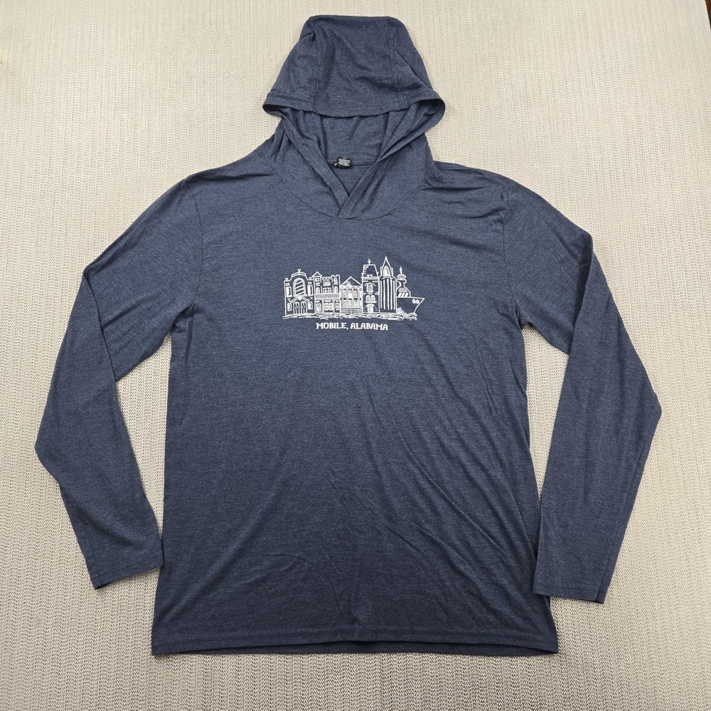 District Hoodie Shirt Mens Large Blue Mobile Alabama City Graphic Lightweight
